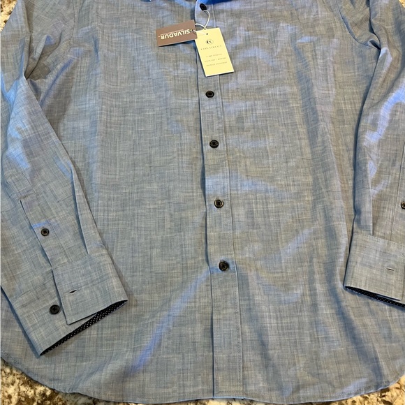 XL NEW  Con.Struct Men Slim Fit 4 Way Stretch Blue Button Down Slim Fit Long Sle - Picture 10 of 10